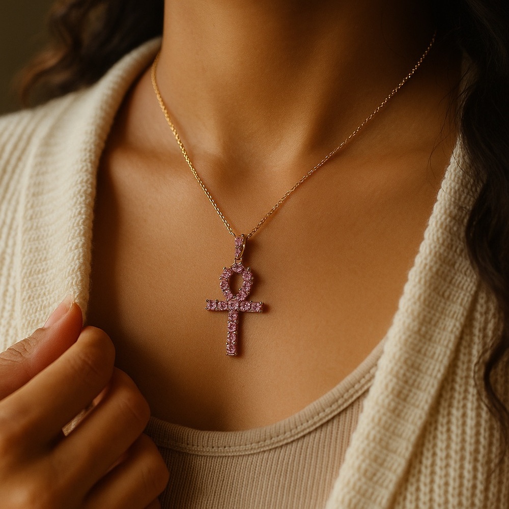 💖 Elegant Pink & Gold Cross Pendant – Luxe Feminine Jewelry Gift
